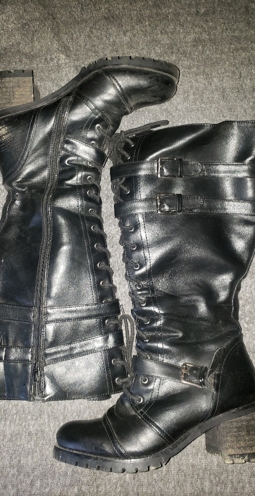 Knee high wide calf combat boots